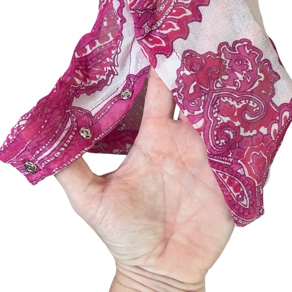 MIKOH Swimwear Pants Cover-up Silk Chiffon Pink Floral Paisley Drawstring Sz Med - Picture 5 of 12